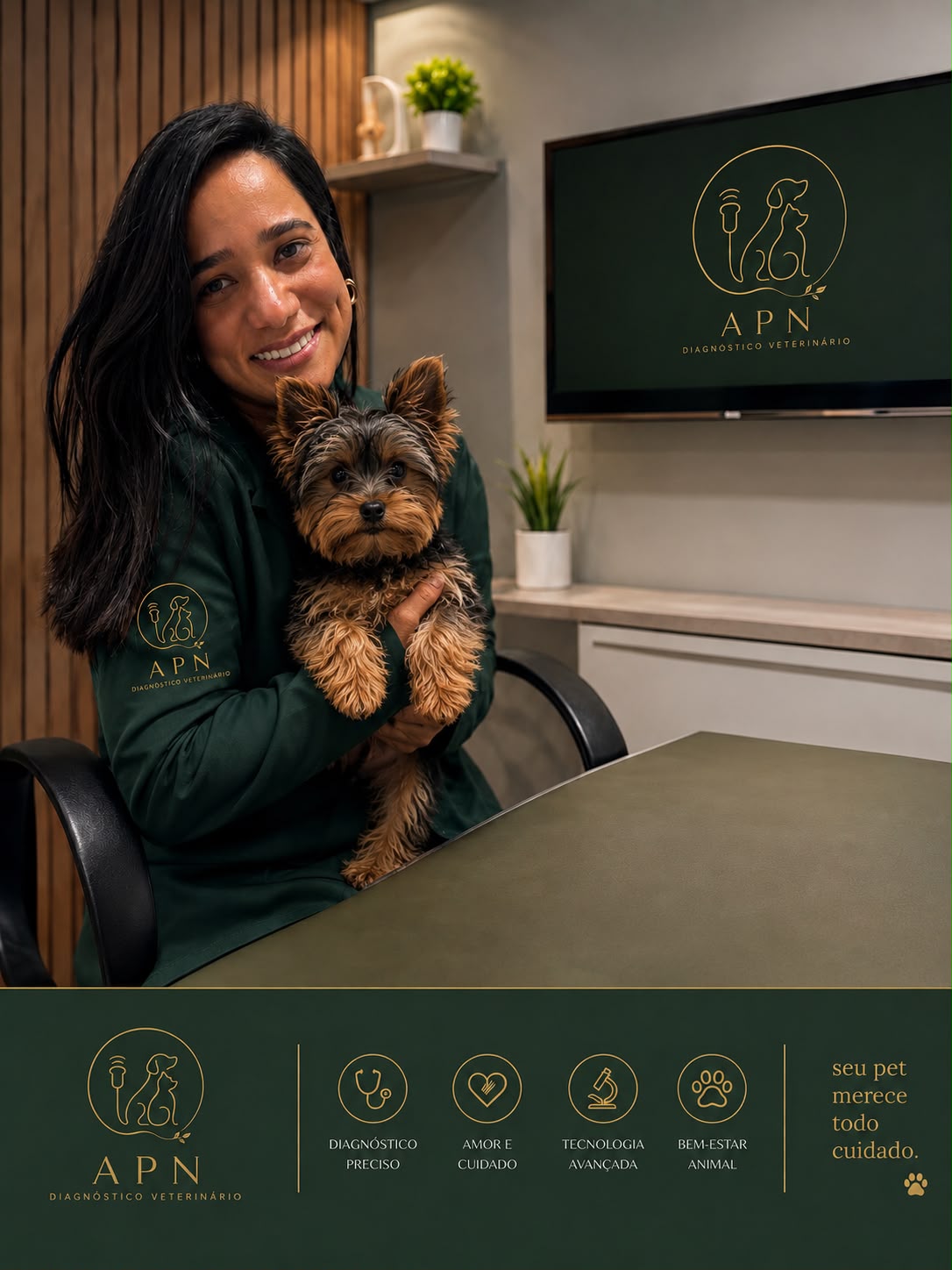 Retrato da Dra. Andressa Paula Nacif em consultório veterinário